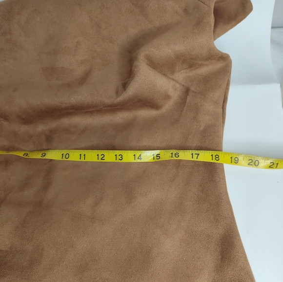 Vince Camuto Brown Women  Suede Shift Dress 14 Jeweled Neckline Sleeveless Zip - Picture 7 of 13